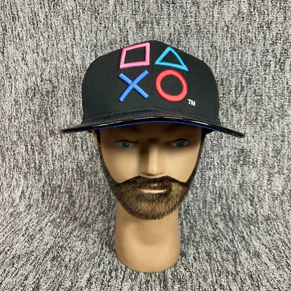 PlayStation Button Logo Snapback Hat Bioworld Patent Brim Blue Bottom Gamer Cap